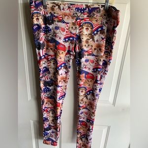 Patriotic 🐈🐈‍⬛Cat Leggings XXL Stretchy Fun NWOT